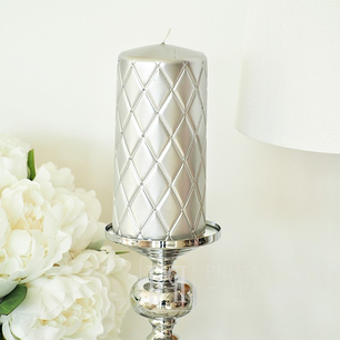 Silver quilted candle with diamond decorations L 17.5 cm