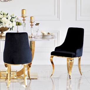 Luksusowe krzesło do jadalni, glamour, z giętą nogą, wygodne, klasyczne, styl nowoczesny, czarne, złote CAMILLA