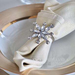 Obrączka pierścień na serwetkę kwiat z cyrkoniami srebrny