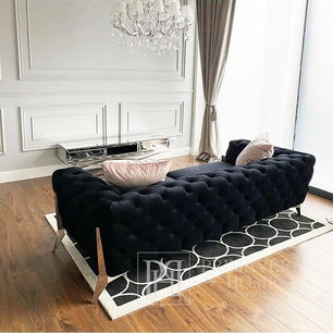 Sofa glamour tapicerowana,  nowoczesna, czarna, srebrna DIVA SILVER 250 cm