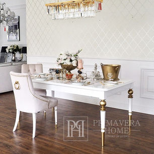Stylowy stół elegancki drewniany wysoki połysk mat rozkładany glamour złoty QUEEN