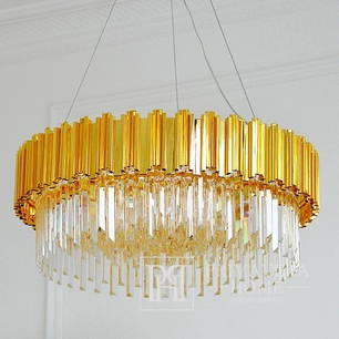 Chandelier EMPIRE GOLD ceiling lamp hanging crystal glamor New York modern round 80 cm