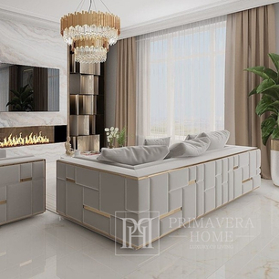 Nowoczesna sofa tapicerowana, luksusowa, glamour, szara złota EMPORIO