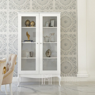 Glazed white living room display cabinet bent legs high gloss ELENA GLAMOR