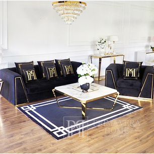 Ekskluzywna sofa klasyczna, do salonu, do gabinetu, wygodna, nowoczesna, glamour, czarna, złota MONTE CARLO