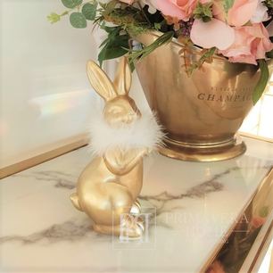 Table decoration, beautiful golden Easter rabbit with white fur, glamor, little S