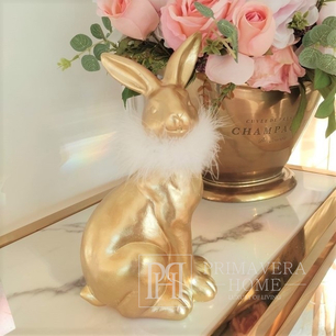 Easter decoration for the table, beautiful golden rabbit, large, cermamic, with white fur M
