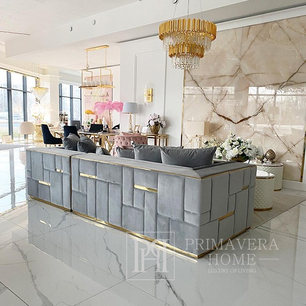 Sofa glamour luksusowa narożna, nowoczesna, tapicerowana,  designerska, złota szara EMPORIO