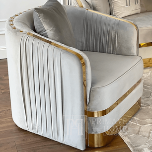 Fotel glamour tapicerowany plisowany nowoczesny designerski do salonu, jadalni złoty szary MADONNA