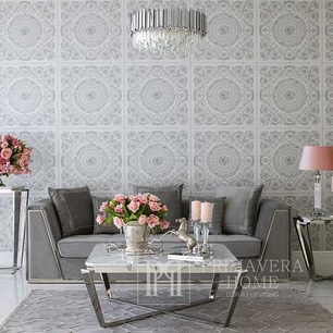 Sofa minkšta, velvet, moderni, glamour stiliaus, svetainei, pilka, sidabrinė MONTE CARLO 