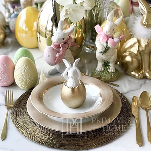 Table decoration, white bunny in a golden egg, Easter bunny, glamor