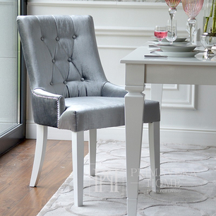 A set of 6 dining chairs, classic, upholstered, with a knocker, glamor, silver, gray TIFFANY