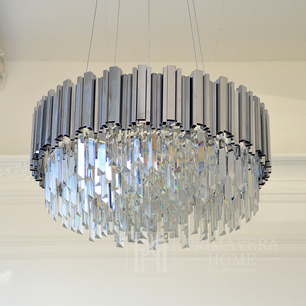 Luksusowy żyrandol kryształowy glamour okrągły lampa wisząca srebrny EMPIRE 80cm