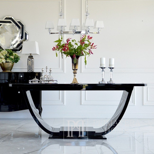 Czarny stół glamour, do jadalni, rozkładany, art deco, drewniany, lakierowany, z wysokim polyskiem DAISY OUTLET [CLONE]