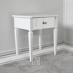 Wooden bedside table with a mirror, classic, glamor, white, silver ELEGANCE OUTLET