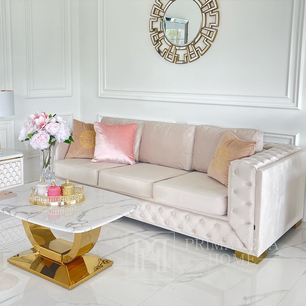 Nowojorska sofa do salonu, pikowana, klasyczna, rozkładana, z funkcją spania, glamour QUEEN