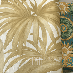 Versace V Jungle Animalier glamor wallpaper, leaf theme, beige, exotic, palm leaf
