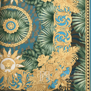 Versace V Jungle Animalier žavingi tapetai, palmių tema, lapai, tropiniai, auksiniai