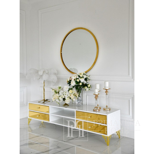 Exclusive TV chest of drawers, with mirrors, wooden, white, black, glamor, lacquered, silver VENICE