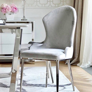 Ekskluzywne krzesło do jadalni glamour, stalowe proste nogi, wygodne, nowoczesne, szare, srebrne LOUIS OUTLET