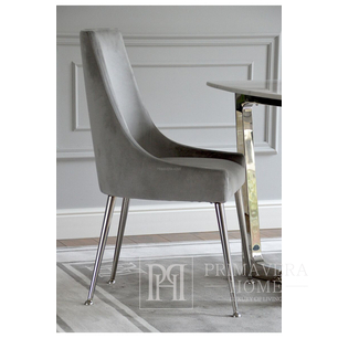 Klasyczne krzesło do jadalni z wysokim oparciem, glamour, nowoczesne, hamptons, stalowe proste nogi, srebrne MODERN OUTLET