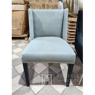 Klasyczne krzesło tapicerowane, glamour, do jadalni, drewniane,  szare, nowoczesne, srebrna kołatka JAMES POEKSPOZYCYJNY