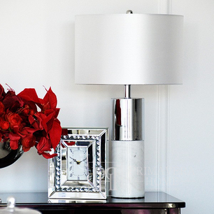 Designerska lampa stołowa, ekskluzywana, nowoczesna, biały abażur, marmur srebrna SILVIA OUTLET