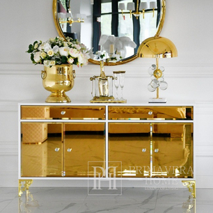 Luksusowa komoda drewniana, do salonu, do sypialni, glamour, drewniana, lakierowana złota VENICE