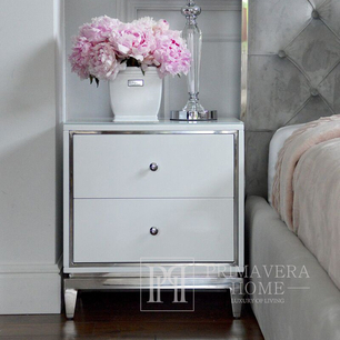Lorenzo S Silver Lacquered white and silver glamour bedside cabinet for the bedroom OUTLET