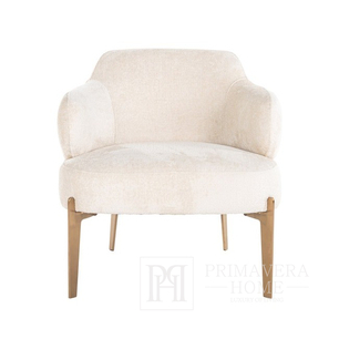 Nowoczesny fotel do gabinetu, do jadalni, designerski, welwetowy, biały, ze złotymi nogami GENTLE WHITE
