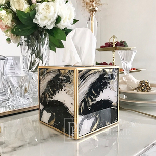 Modern handkerchief container, glamor, marble, cube, black and white, golden handkerchief