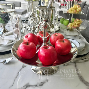 Low oval plate for snacks, glass, with a striped lampshade, silver [CLONE]