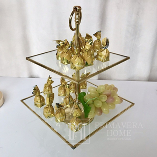 Moderni stiklinė lėkštė, lentyna, vaisiams, pyragui, auksinei, dviejų aukštų stiklinė lėkštė