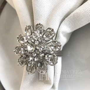 Silver napkin ring, flower, rhinestones, handkerchief ring