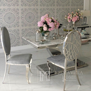 Luxuriöser Glamour-Stuhl, Stahl, Modern, Grau, Silber AZURO