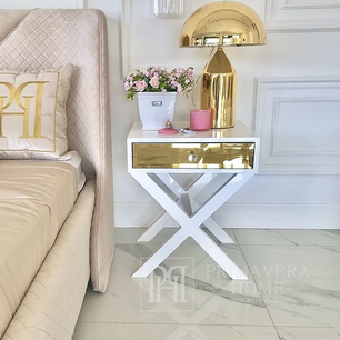 Glamorous side bedside table, wooden, lacquered, modern for the living room, bedroom, gold VIKI OUTLET