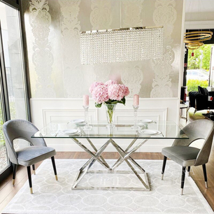 Moderner Glamour-Tisch mit Glasplatte, Stahl, Designer, Silber CONRAD OUTLET
