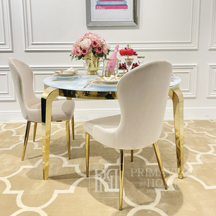 Dizainerio pietų stalas, puošnus, su stikliniu stalviršiu, plieninis, auksinis ELITE [CLONE]