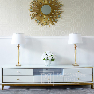 TV cabinet, white and gold, glamorous, modern, high gloss Lorenzo L Gold OUTLET