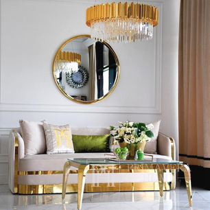 Modernus žurnalinis staliukas, glamour, skirtas svetainei, su stikliniu stalviršiu, auksinis ELITE