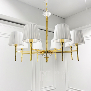 Żyrandol glamour, nowojorski, lampa sufitowa klasyczna z białymi abażurami do salonu ANGELO 80 cm