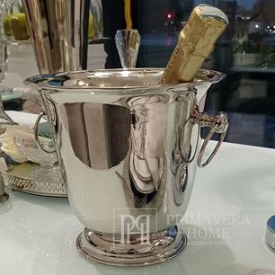 Champagne cooler, ice, table, with round base, silver with handles