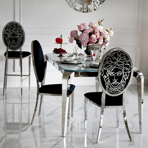Design-Glamour-Tisch mit Glasplatte, Stahl, Modern, Silber ELITE