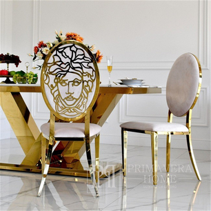 Krzesło glamour ekskluzywne do jadalni, nowoczesne, beżowe, złote MEDUSA