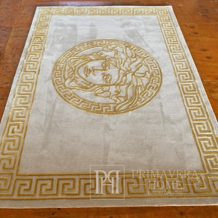Exclusive carpet, Medusa face, for the living room, for the dining room, Greek pattern, beige, gold MEDUSA GOLD