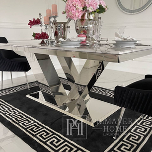 Silberweißer Glamour-Tisch für das Esszimmer, exklusiv, modern, Marmor, Silber LV COLLECTION