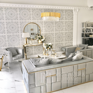 Modernes, gepolstertes, luxuriöses, glamouröses EMPORIO-Sofa in Grau und Gold