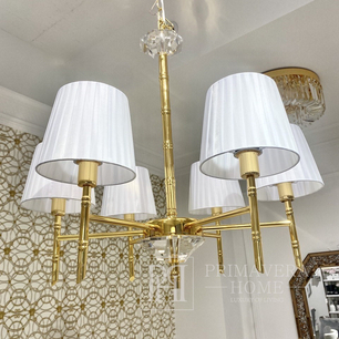 Żyrandol glamour nowojorski, lampa sufitowa klasyczna z białymi abażurami do salonu, sypialni złoty ANGELO 60 cm