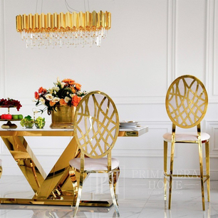 Luksusowy hoker do wysp, glamour w tkaninie velvet beżowy złoty AZURO OUTLET