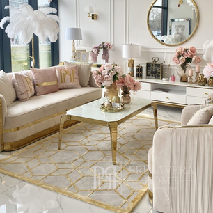 Moderner Teppich, geometrisch, fürs Wohnzimmer, fürs Wohnzimmer, Glamour, Grau, Gold ARABEL GOLD